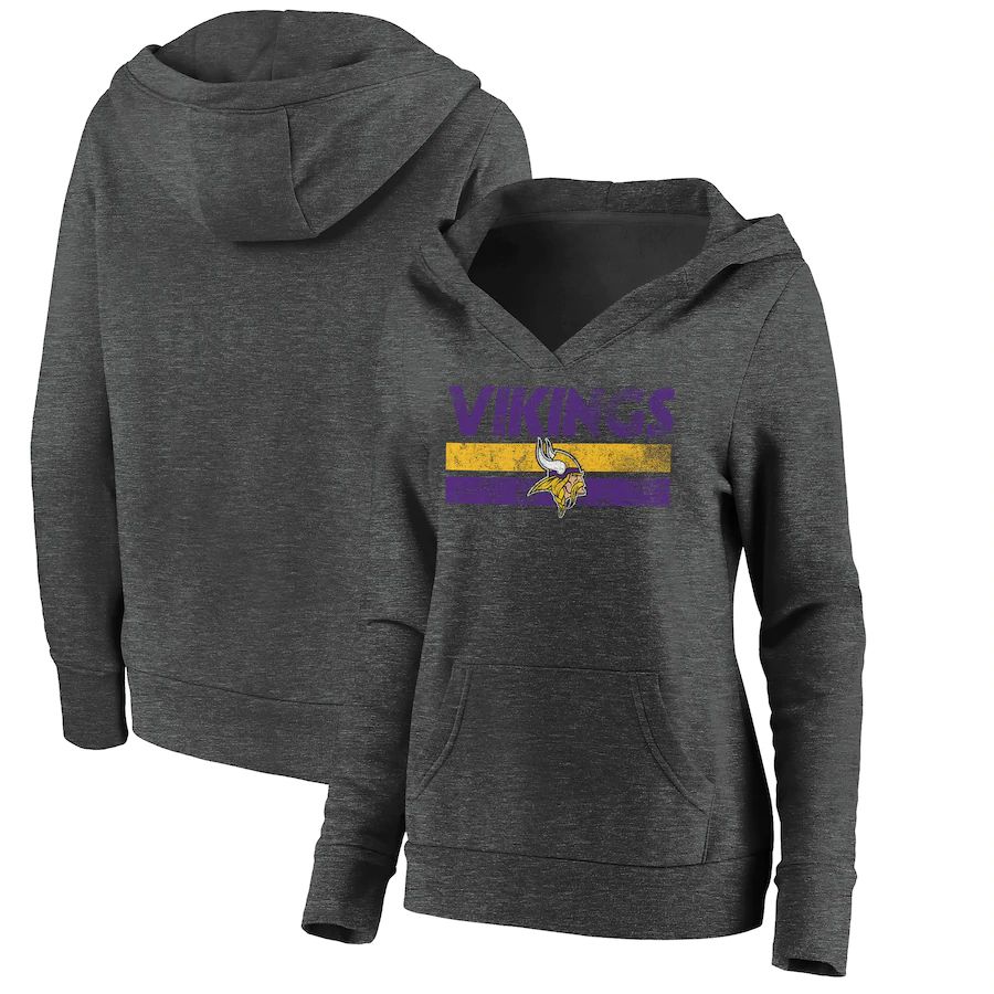 Women Minnesota Vikings Fanatics Branded Charcoal First String V-Neck Pullover Hoodie